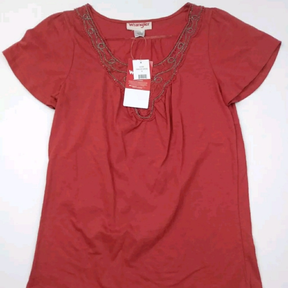 Wrangler Orange Short Sleeve Peasant Blouse